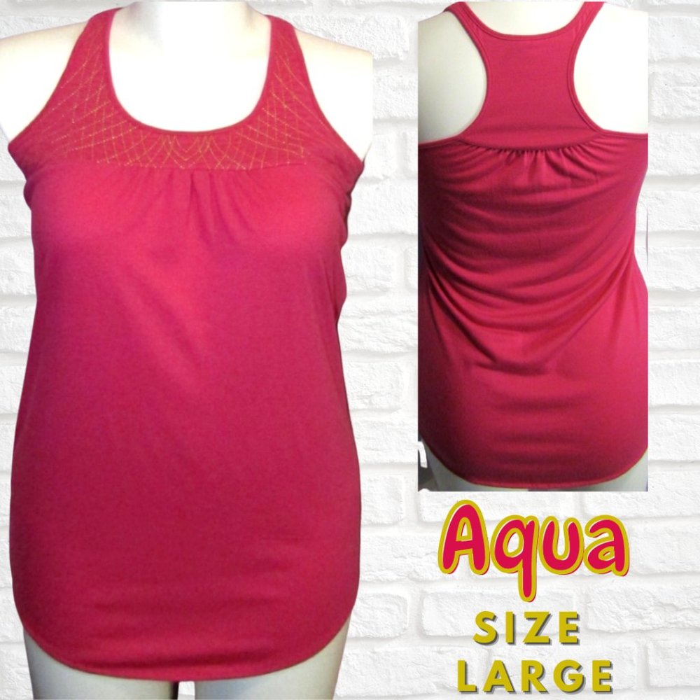 JUNIORS Aqua Pink Racer-back Tank Top Size Large